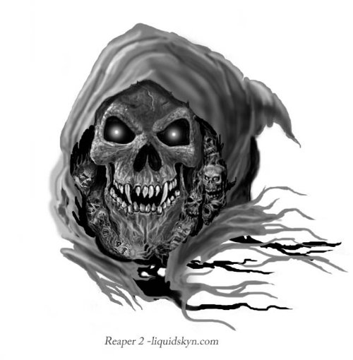 Amazing Grey Ink Grim Reaper Skull Tattoo Design