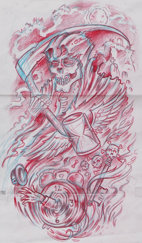 Red Ink Grim Reaper Tattoo Design