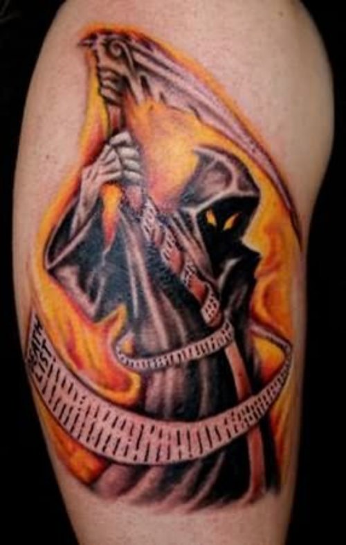 Grim Reaper In Fire Tattoo