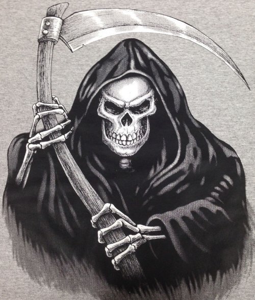 Black Ink Large Grim Reaper Tattoo Design