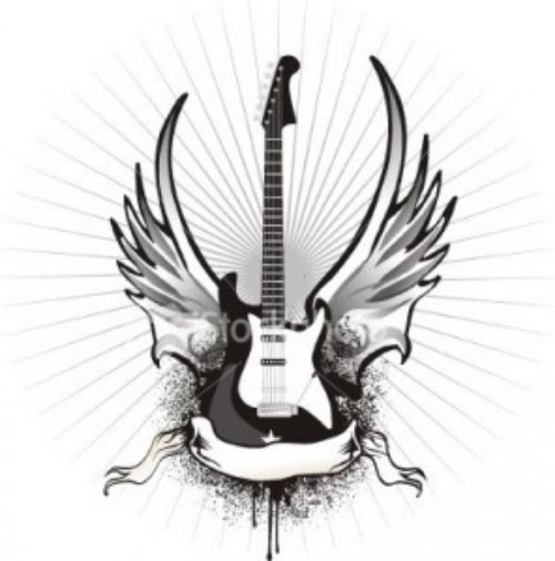 Attractive Winged Guitar Tattoos Design