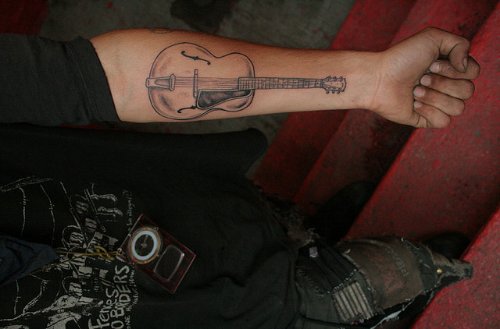 Left Guitar Tattoo On Left Forearm