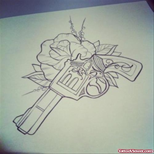 Flower And Gun Tattoo Design