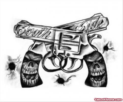 Skull Handles Gun Tattoos Designs