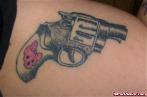 Pink Skull Gun Tattoo