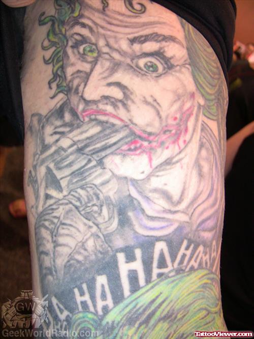 Joker Shooting With Gun Tattoo