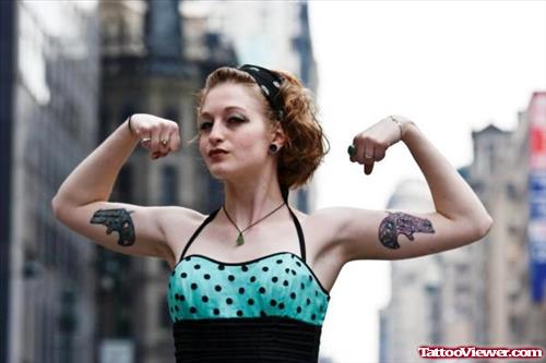 Gun Tattoo On Girl Both Biceps