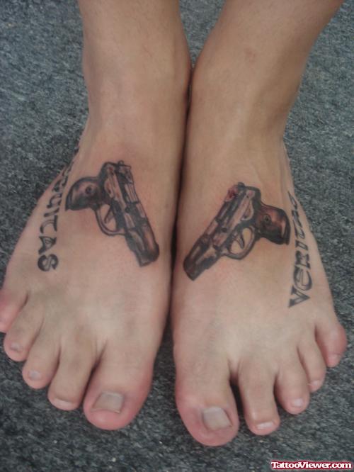 Gun Tattoo On Both Feet