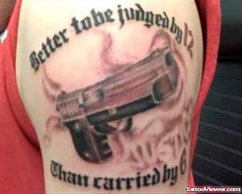 Gangsta Gun Tattoo On Left Shoulder