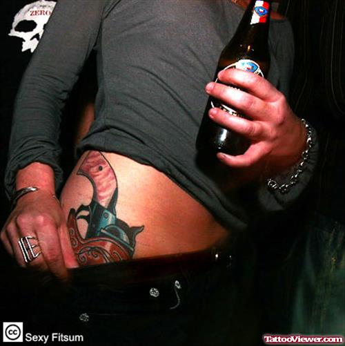 Awesome Gun Tattoo On Side