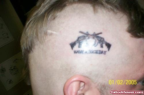 Grey Ink Gun Tattoos On Head