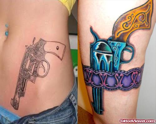 Gun Tattoo On Girl Left Side
