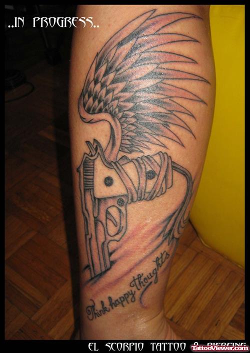 Angel Wing Gun Tattoo On Arm