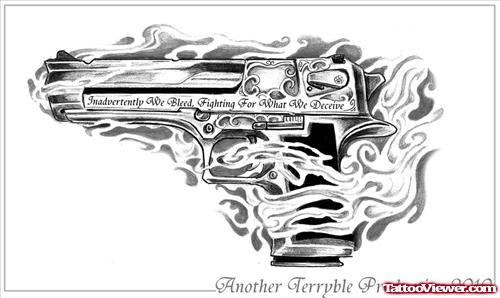 Flaming Gun Tattoo Design