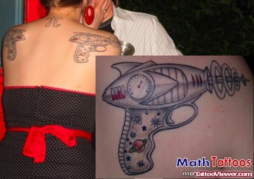 Space Gun Tattoos On Back Shoulders