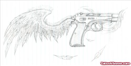 Winged Gun Tattoo Design For Men