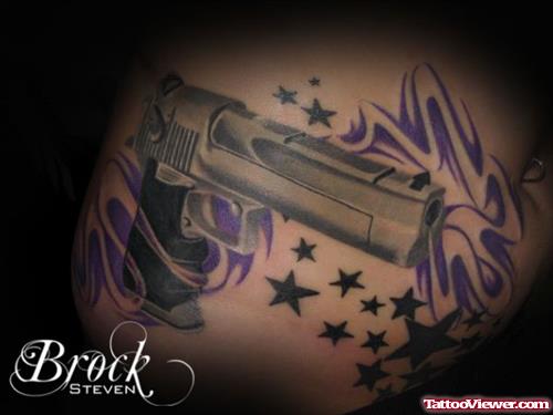 Gun and Stars Tattoo