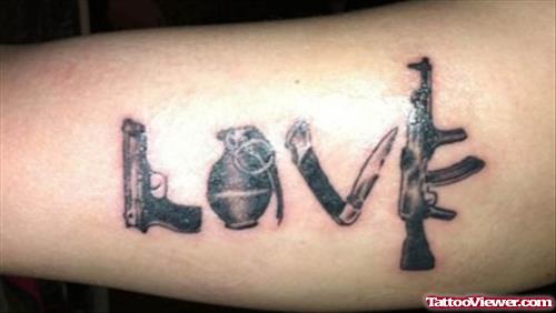 Grey Ink Love Ak47 Gun Tattoo