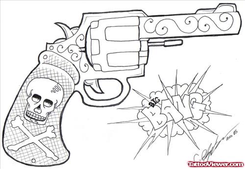 Danger Skull Gun Tattoo Design