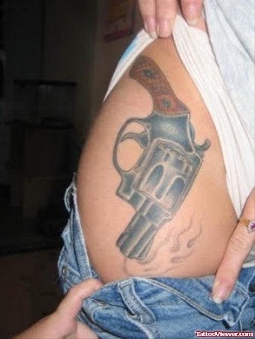 Awesome Gun Tattoo On Right Side
