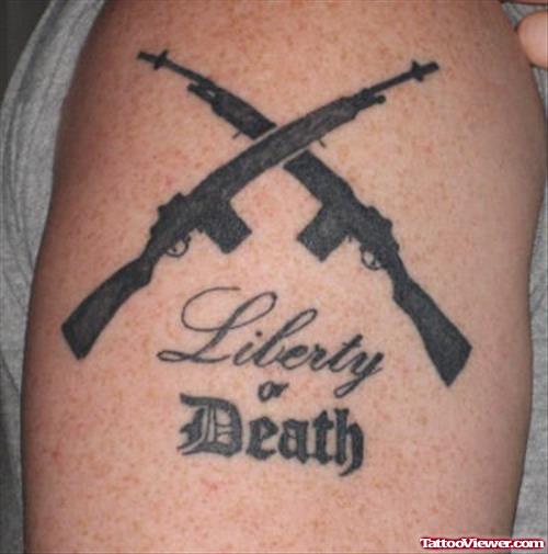 Liberty Death Gun Tattoos On Half Sleeve