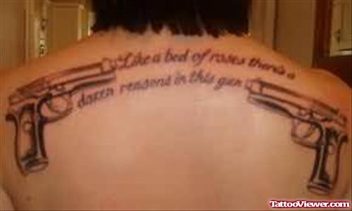 Words Shooting Gun Tattoo On Back