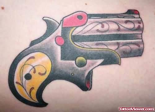 Old School Coloured Gun Tattoo