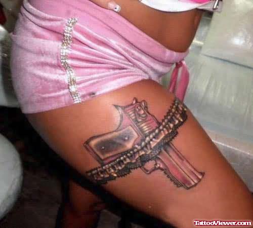 Large Gun Tattoo For Women