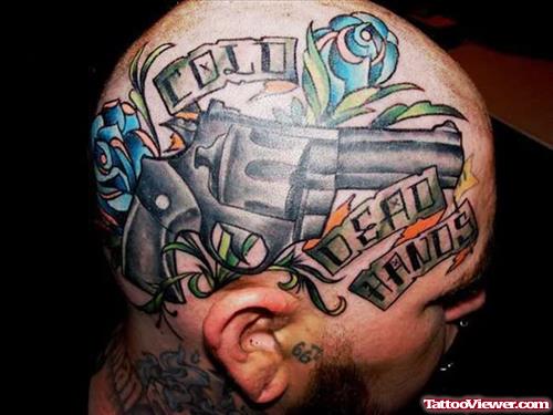 Beautiful Gun Tattoo On Head