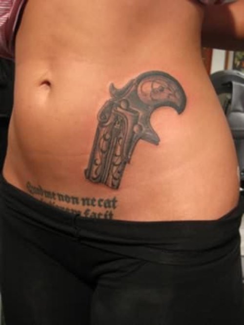 Fine Gun Tattoo On Stomach