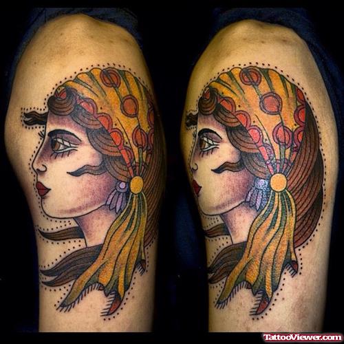 Traditional Gypsy Tattoo On Half Sleeve