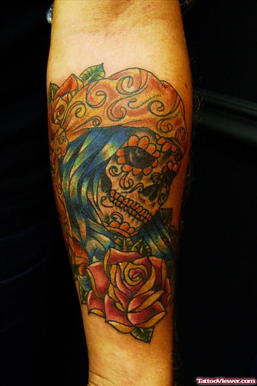 Sugar Skull Gypsy Tattoo On Arm