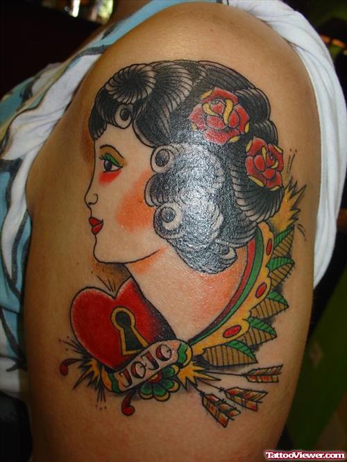 Lock Heart and Gypsy Tattoo On Left Shoulder
