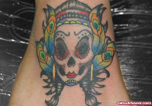 Gypsy Skull With Feathers Tattoo