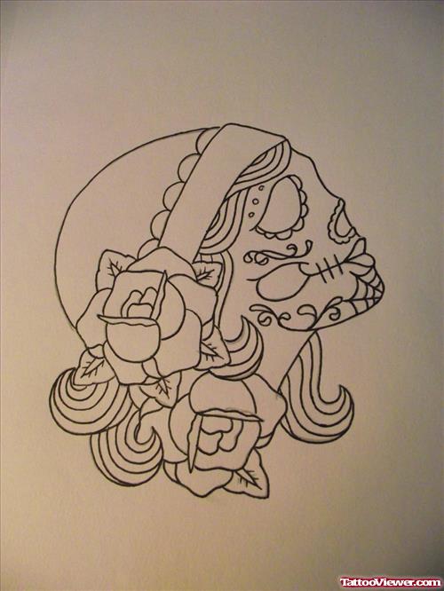 Rose Flowers and Gypsy Skull Tattoo Design