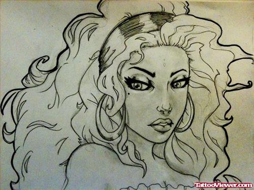 Outline Gypsy Girl Tattoo