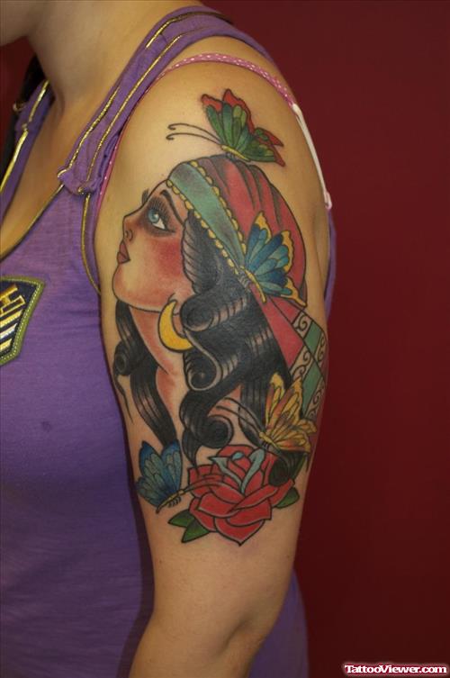 Left Half Sleeve Gypsy Tattoo For Women