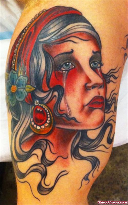 Colored Gypsy Tattoo On Bicep