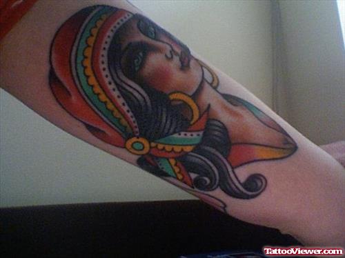 Colored Gypsy Tattoo On Arm