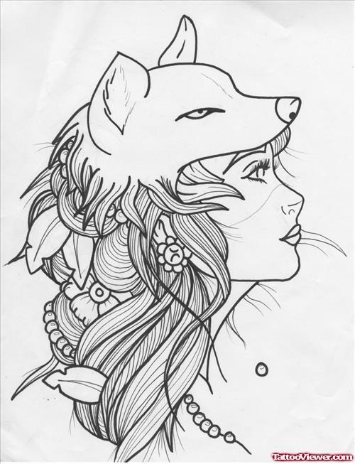 Wolfgirl Gypsy Tattoo Design