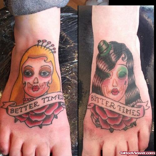 Traditional Gypsy Tattoos On Both Feet