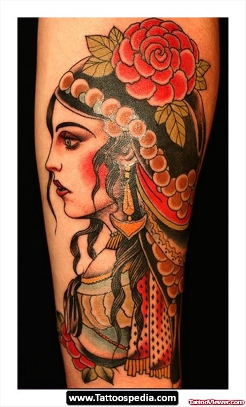 Red Flower And Gypsy Tattoo