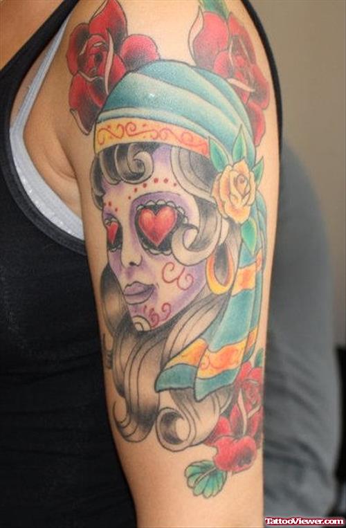 Wonderful Gypsy Tattoo On Left Sleeve