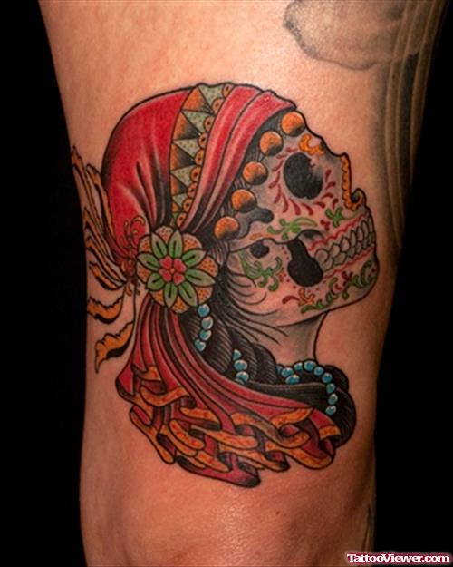 Colored Gypsy Skull Tattoo