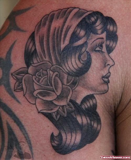 Awful Grey ink Gypsy Head Tattoo