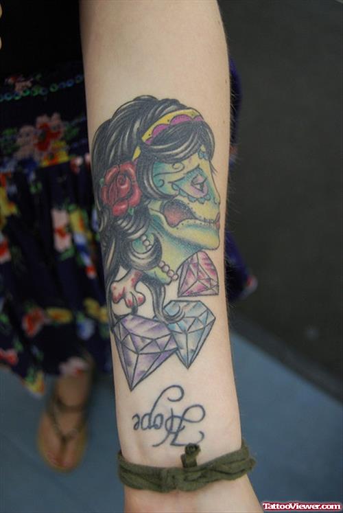 Diamonds And Gypsy Tattoo On Arm