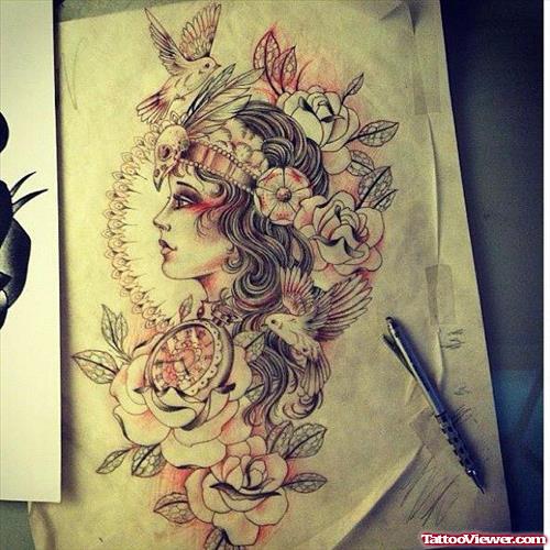 Attractive Gypsy Tattoo Design
