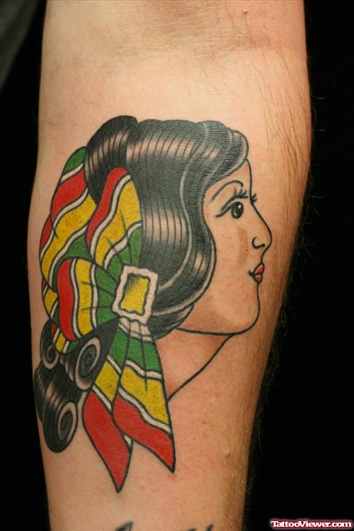 Color Traditional Gypsy Tattoo On Sleeve