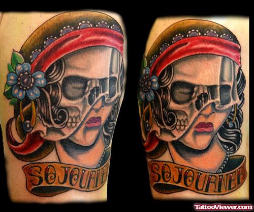 Attractive Gypsy Skull Face Tattoo