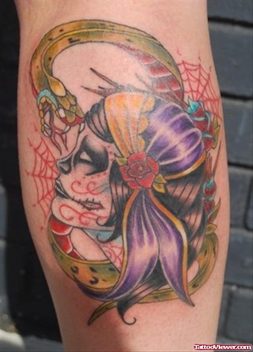 Snake and Gypsy Skull Tattoo